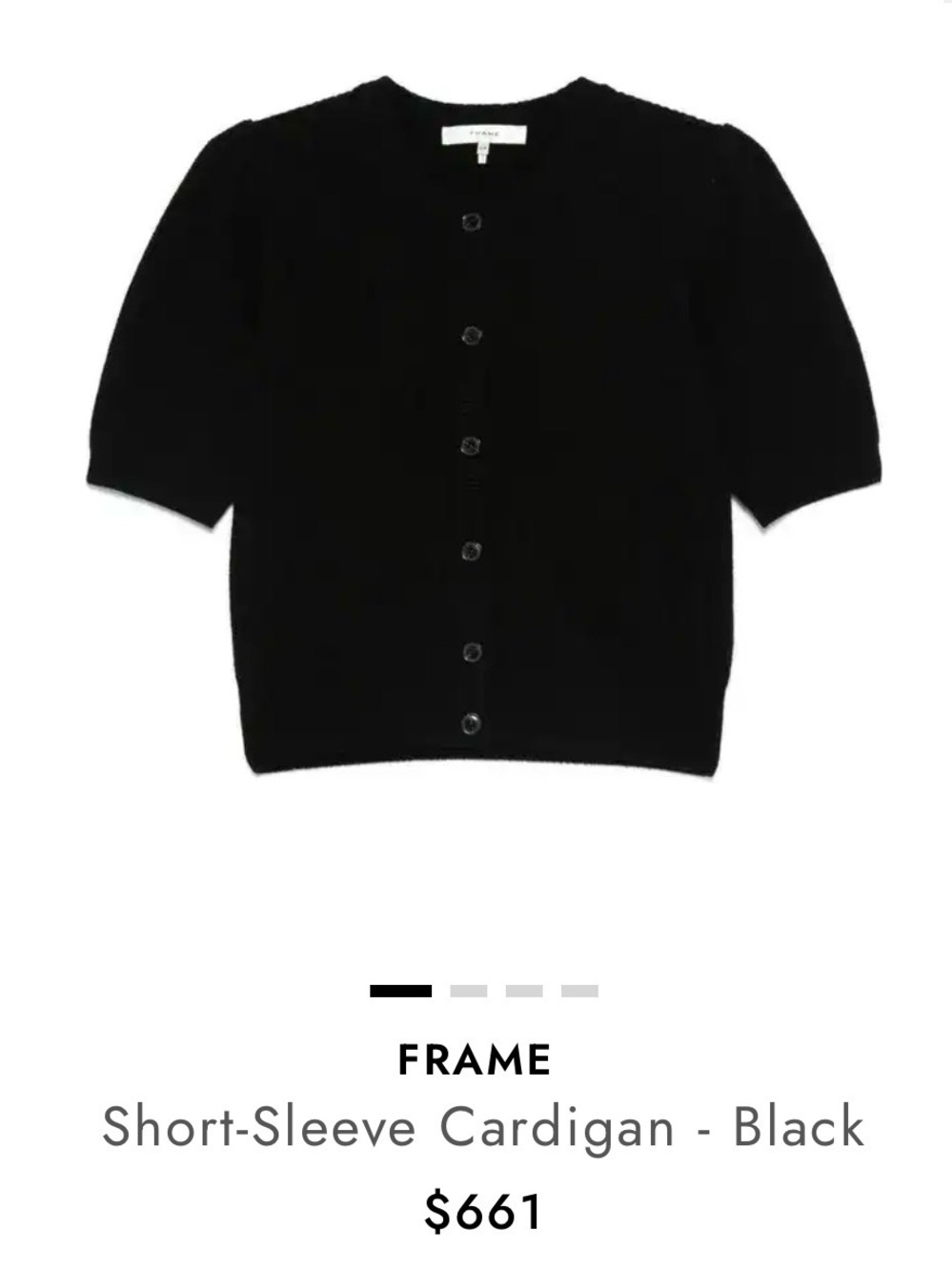 Elegant FRAME Black short sleeve wool & cashmere blend cardigan. Size medium.